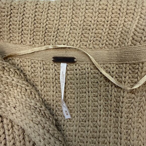 Free People Swim Too Deep Oversized Chunky Knit Cardigan Tan Size M - Picture 5 of 10